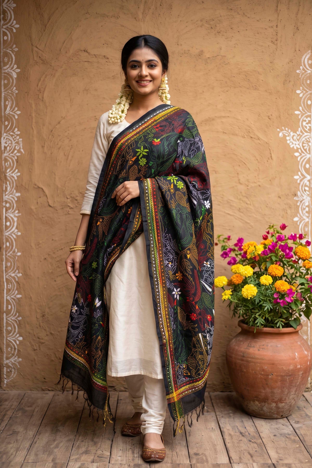 Cotton Kantha Stitch Dupatta SN26KD185