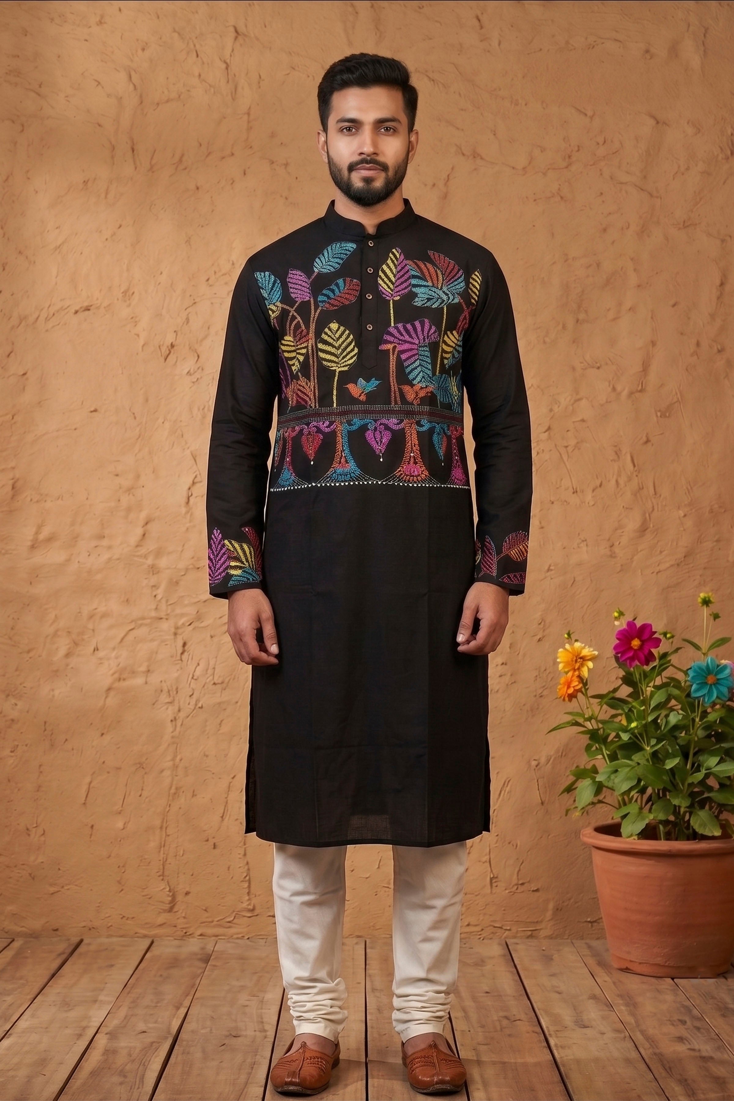 Cotton Kantha Stitch (Hand Embroidery) Panjabi SN2023WPCK03
