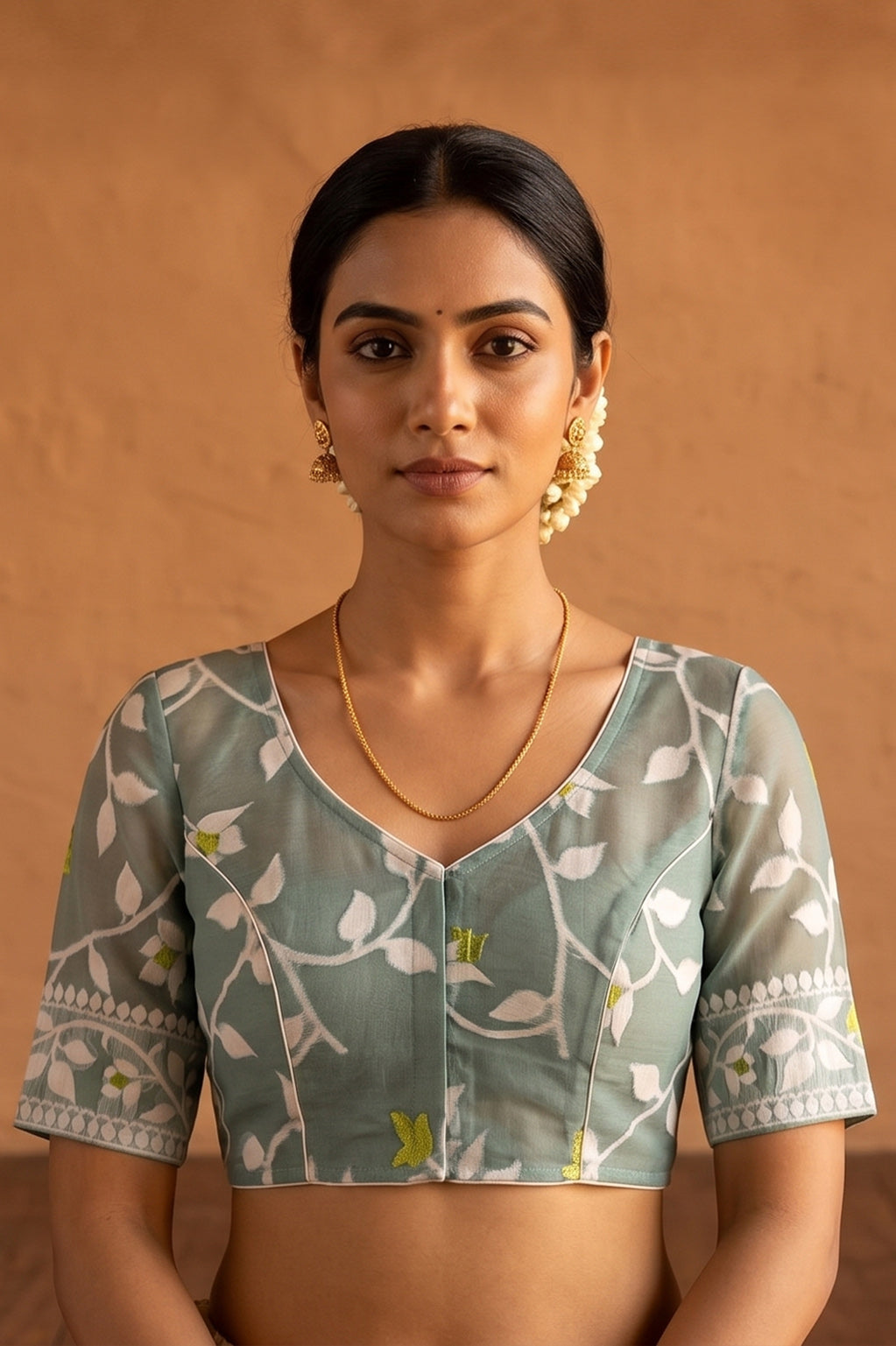 Glass Sleeve Resham Jamdani Blouse SN2025WP053