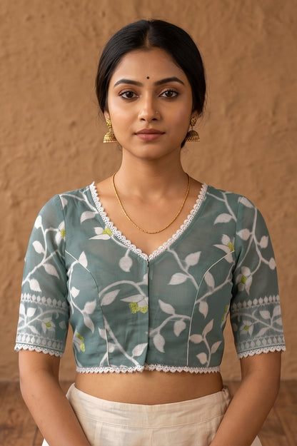 Glass Sleeve Resham Jamdani Blouse SN2025WP056