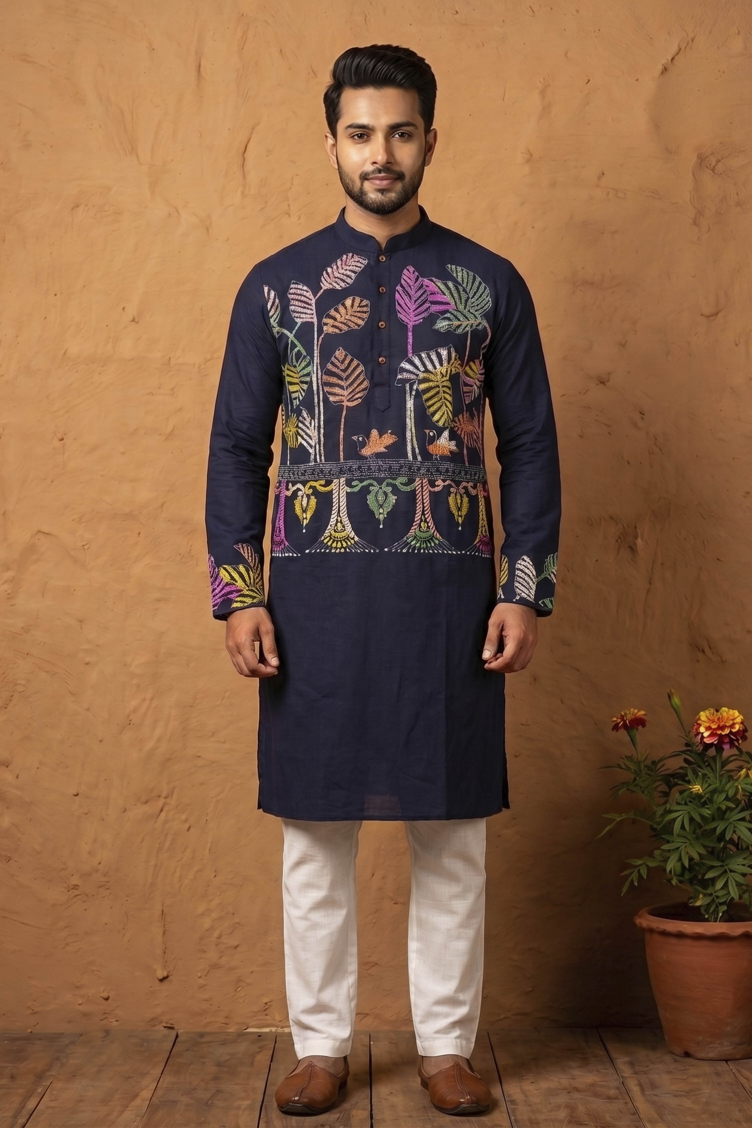 Cotton Kantha Stitch (Hand Embroidery) Panjabi SN2023WPCK05