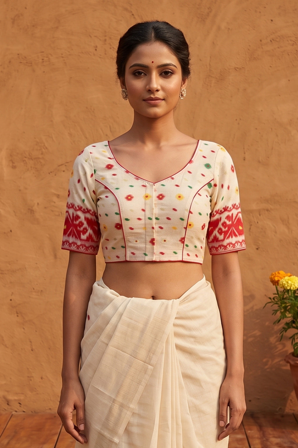 Glass Sleeve Resham Jamdani Blouse SN2026WP070