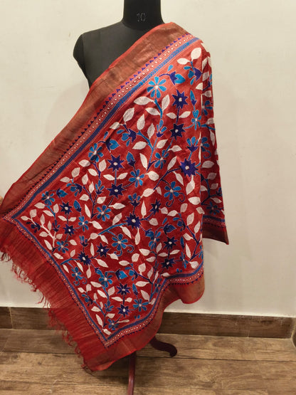 Pure Tussar Kantha Stitch Dupatta SN26KD74