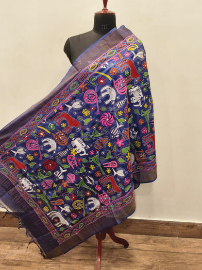 Pure Tussar Kantha Stitch Dupatta SN26KD75