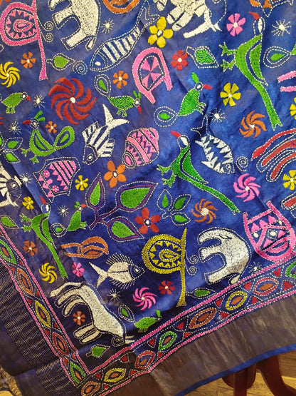 Pure Tussar Kantha Stitch Dupatta SN26KD75