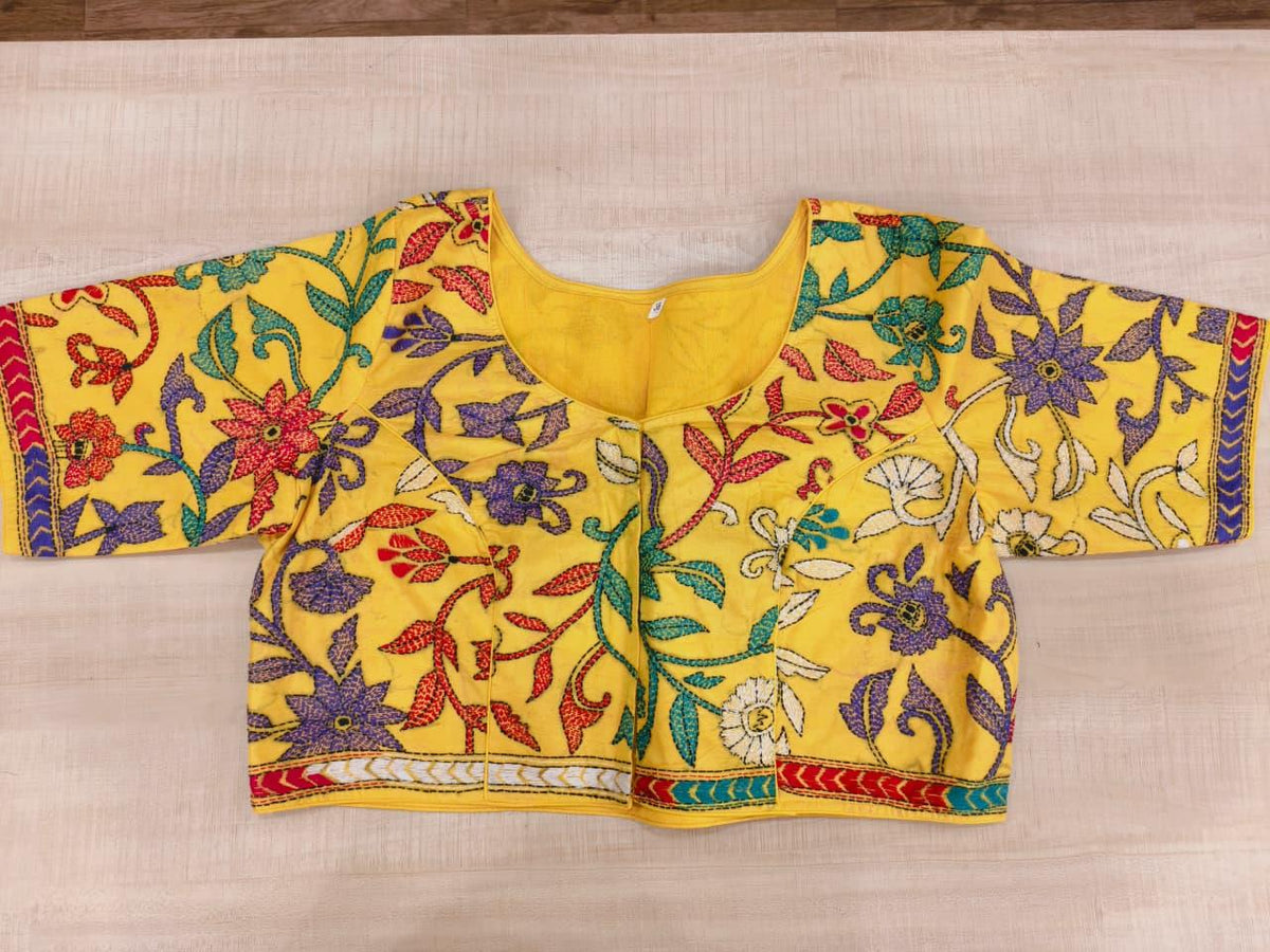 Yellow Pure Bangalore Silk Kantha Stitch Blouse SN26WP077