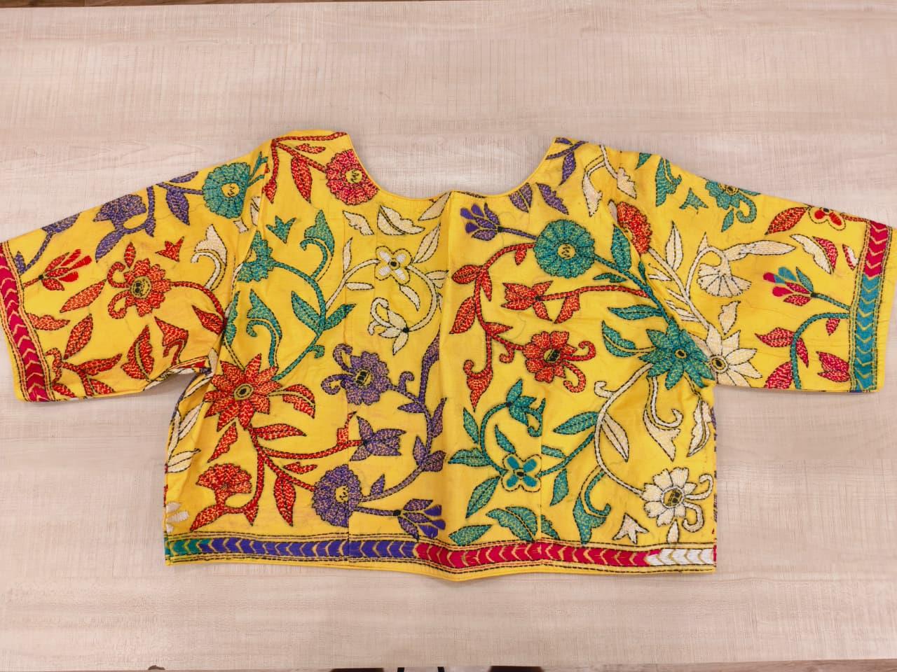 Yellow Pure Bangalore Silk Kantha Stitch Blouse SN26WP077