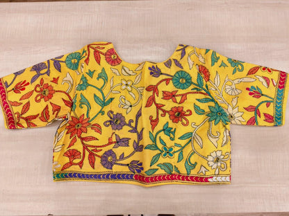 Yellow Pure Bangalore Silk Kantha Stitch Blouse SN26WP077