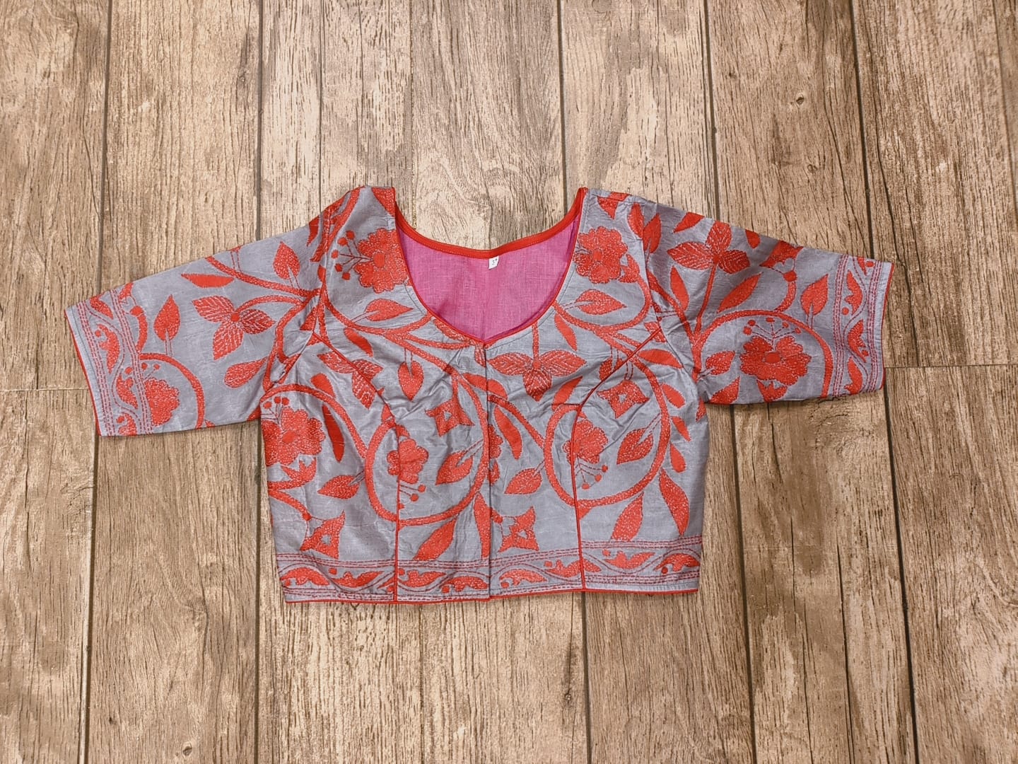 Grey Pure Bangalore Silk Kantha Stitch Blouse SN26WP078