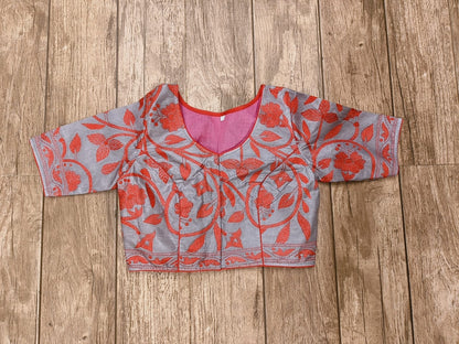 Grey Pure Bangalore Silk Kantha Stitch Blouse SN26WP078