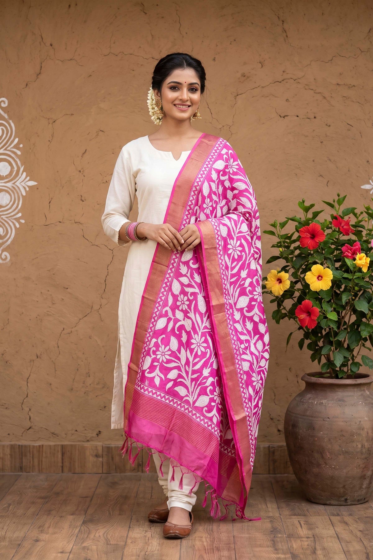 Pure Tussar Kantha Stitch Dupatta SN26KD78