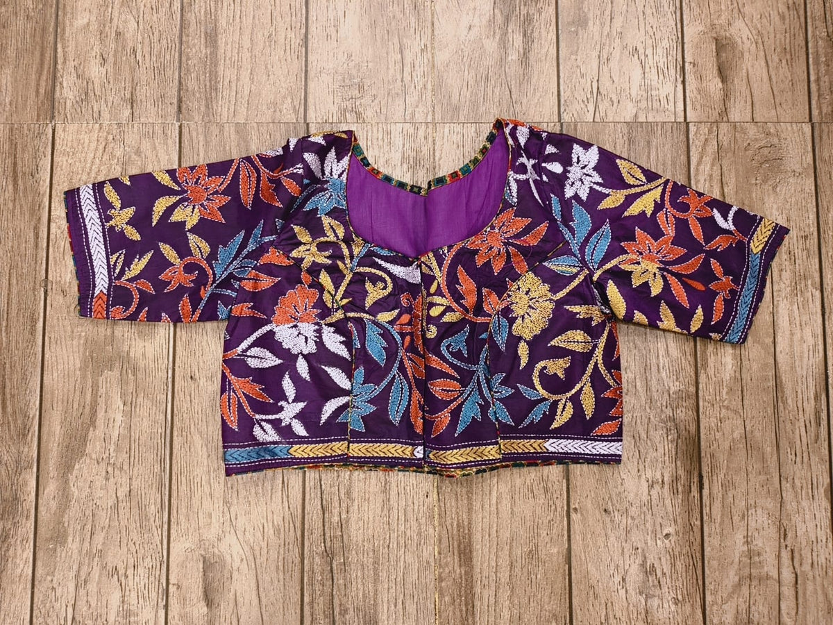Violet Pure Bangalore Silk Kantha Stitch Blouse SN26WP079