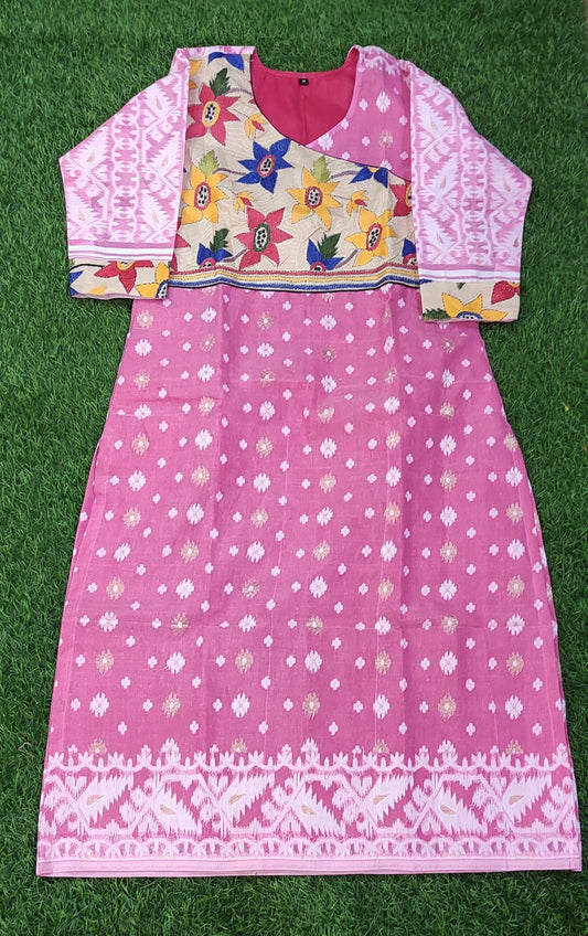 Resham Jamdani Kantha stitch patch Kurti SN2023WPRJ80