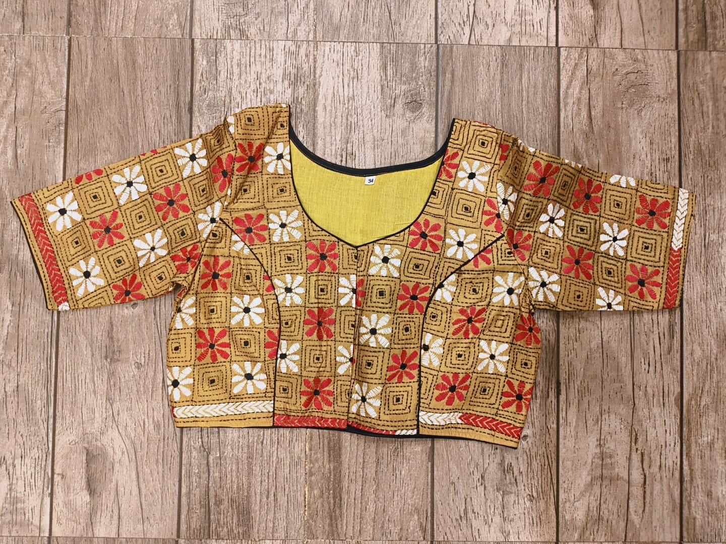Yellow Pure Bangalore Silk Kantha Stitch Blouse SN26WP080