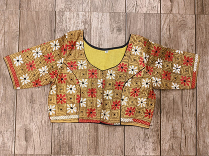 Yellow Pure Bangalore Silk Kantha Stitch Blouse SN26WP080