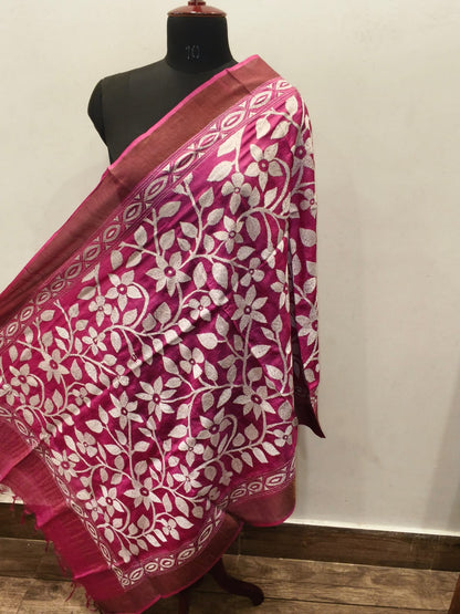 Pure Tussar Kantha Stitch Dupatta SN26KD81