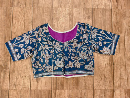 Regal Blue Pure Bangalore Silk Kantha Stitch Blouse SN26WP081