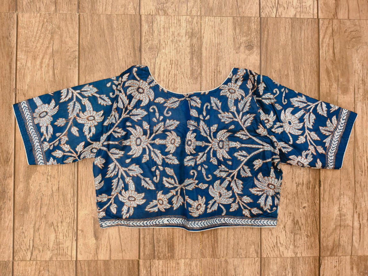 Regal Blue Pure Bangalore Silk Kantha Stitch Blouse SN26WP081