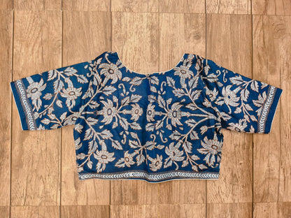 Regal Blue Pure Bangalore Silk Kantha Stitch Blouse SN26WP081