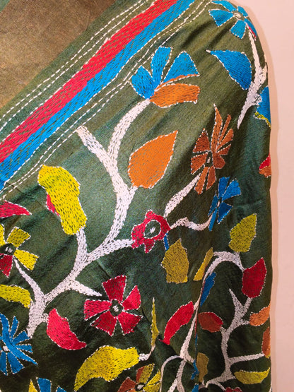 Pure Tussar Kantha Stitch Dupatta SN26KD82