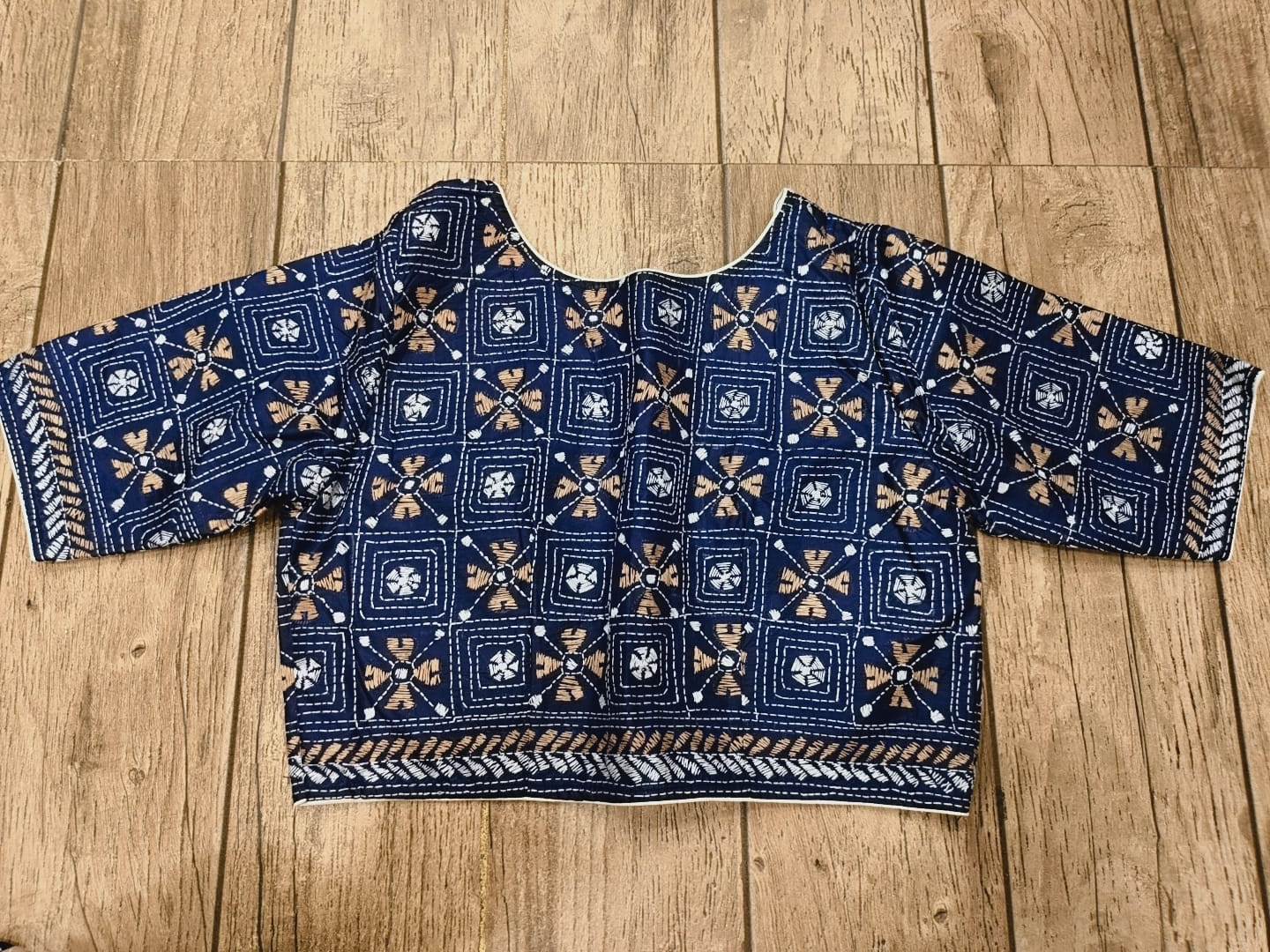 Blue Pure Bangalore Silk Kantha Stitch Blouse SN26WP083
