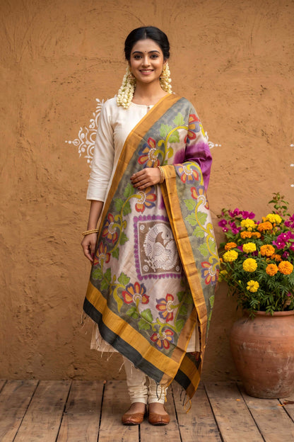 Pure Tussar Kantha Stitch Dupatta SN26KD84
