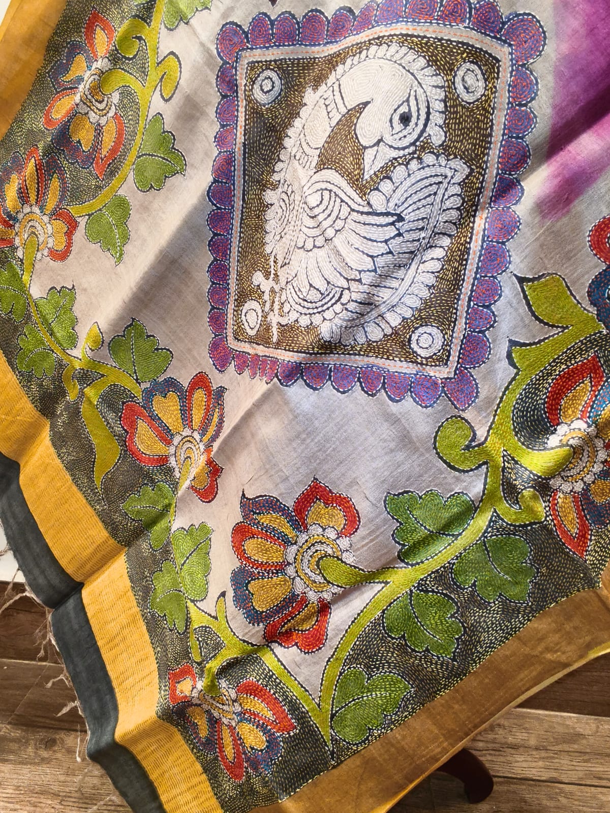 Pure Tussar Kantha Stitch Dupatta SN26KD84