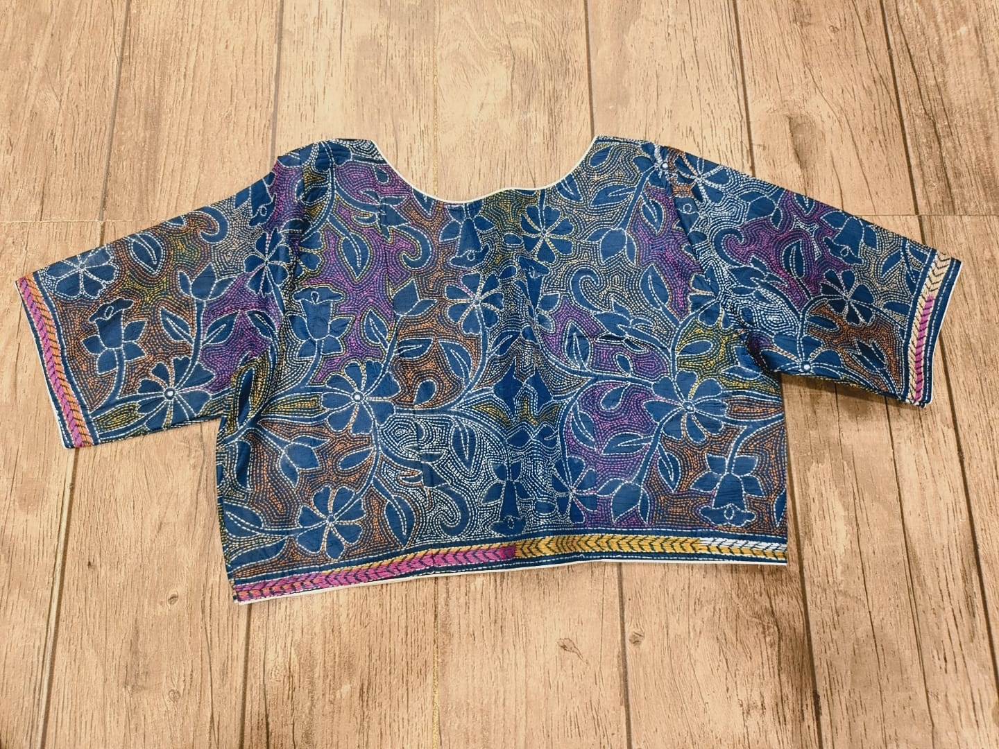Denim Pure Bangalore Silk Kantha Stitch Blouse SN26WP084