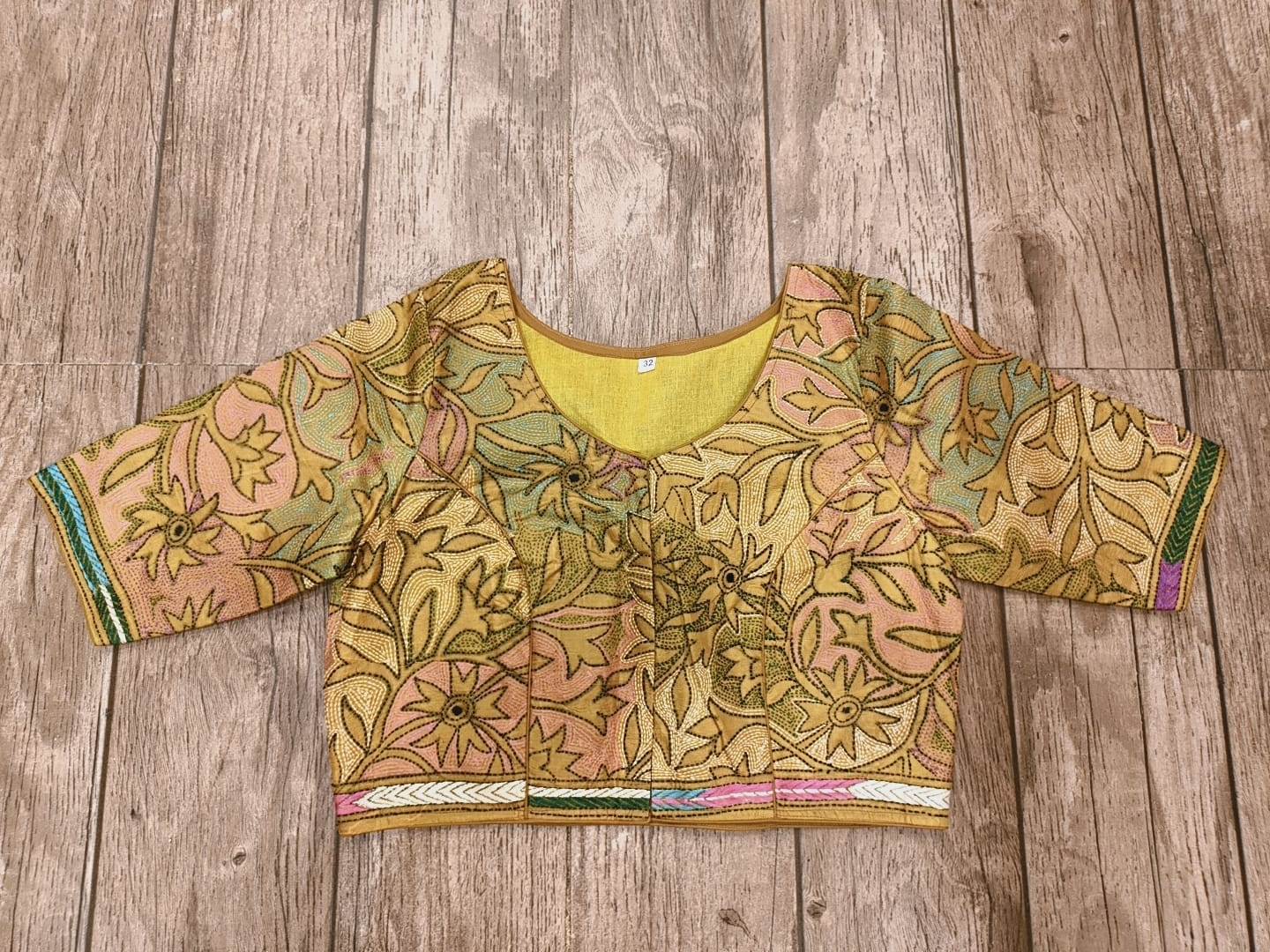 Yellow Pure Bangalore Silk Kantha Stitch Blouse SN26WP085
