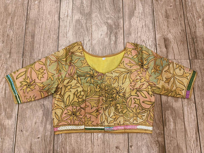 Yellow Pure Bangalore Silk Kantha Stitch Blouse SN26WP085