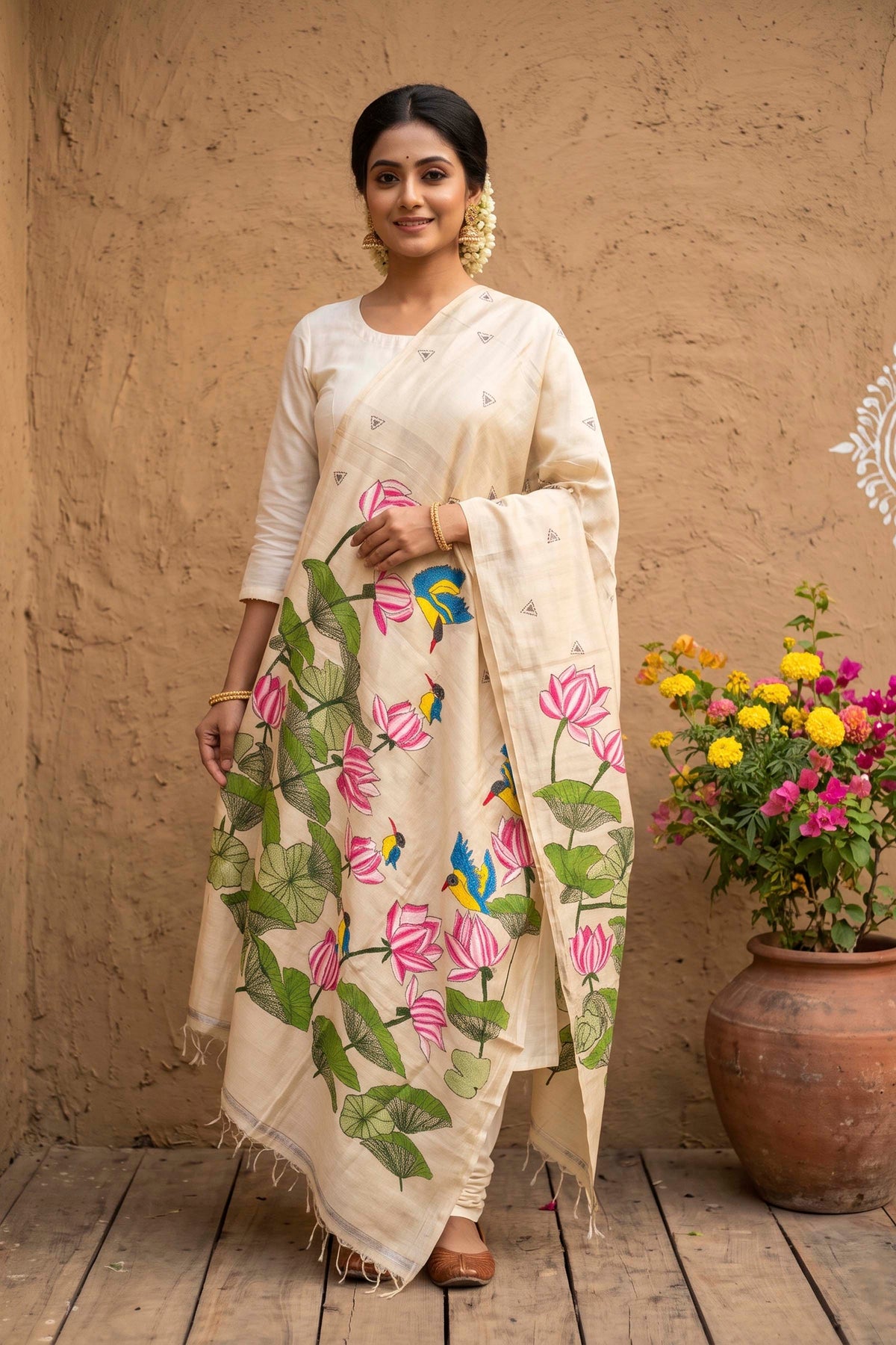 Pure Tussar Kantha Stitch Dupatta SN26KD85