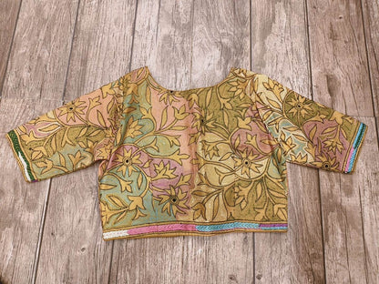 Yellow Pure Bangalore Silk Kantha Stitch Blouse SN26WP085