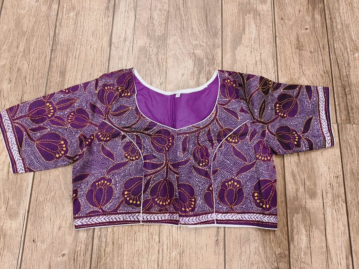 Purple Pure Bangalore Silk Kantha Stitch Blouse SN26WP086