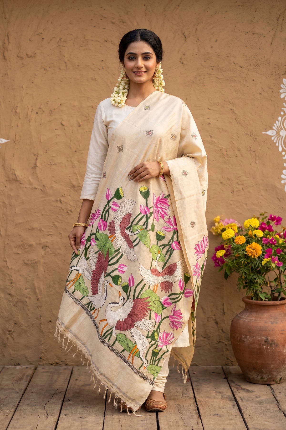 Pure Tussar Kantha Stitch Dupatta SN26KD86