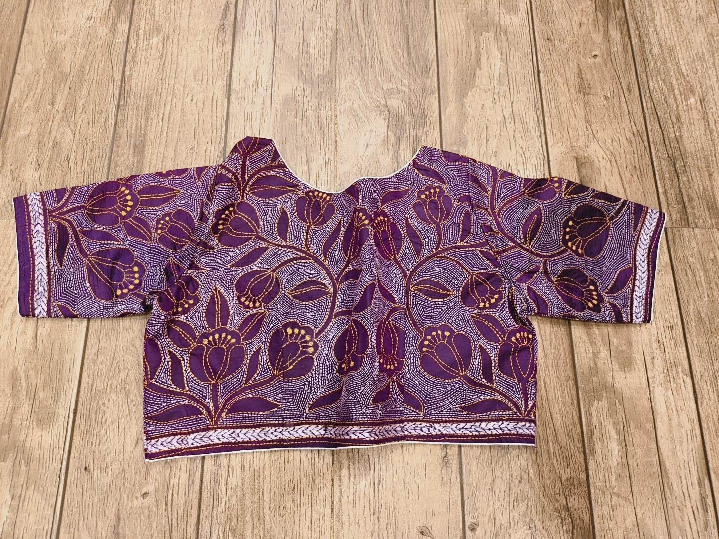 Purple Pure Bangalore Silk Kantha Stitch Blouse SN26WP086