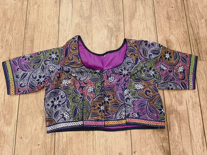 Blue Pure Bangalore Silk Kantha Stitch Blouse SN26WP087
