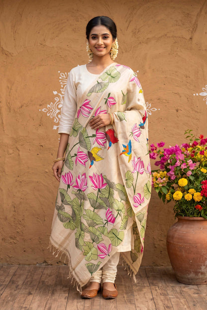 Pure Tussar Kantha Stitch Dupatta SN26KD87