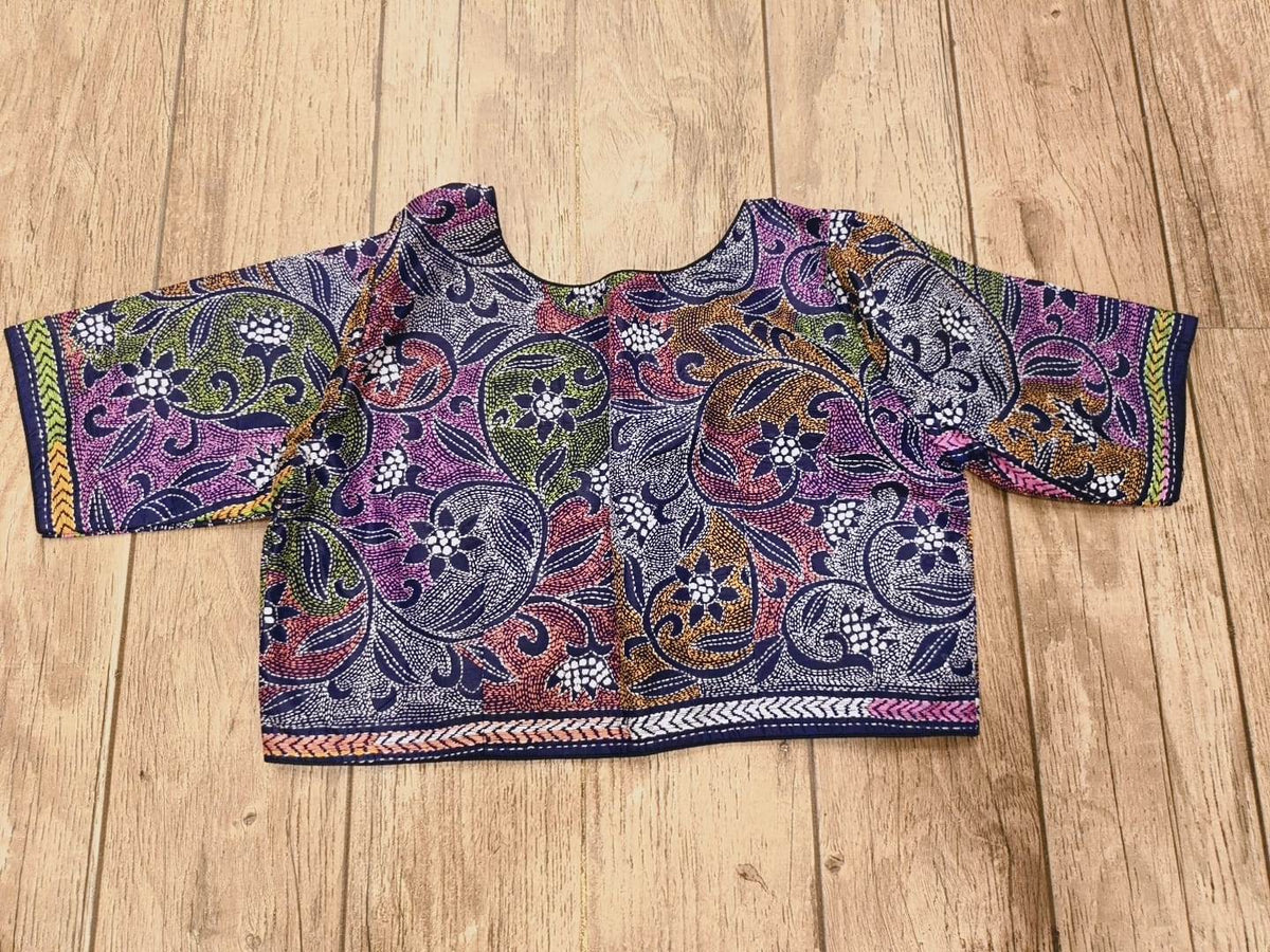 Blue Pure Bangalore Silk Kantha Stitch Blouse SN26WP087