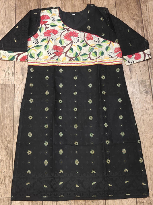 Resham Jamdani Kantha stitch patch Kurti SN2023WPRJ88