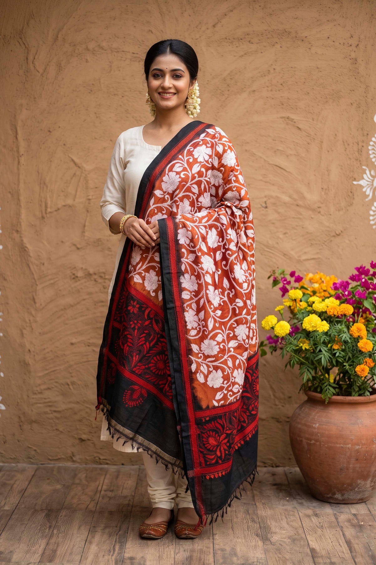 Pure Tussar Kantha Stitch Dupatta SN26KD88