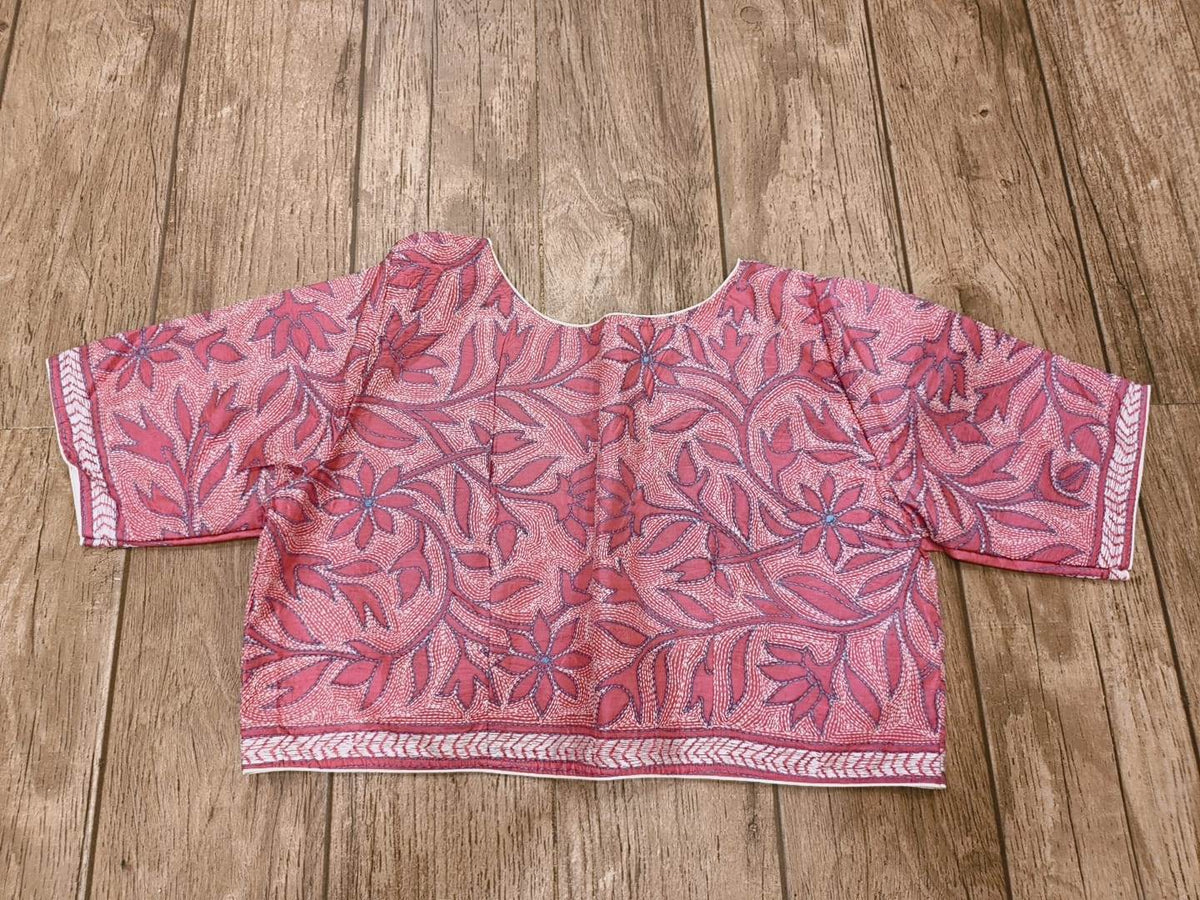 Pink Pure Bangalore Silk Kantha Stitch Blouse SN26WP088