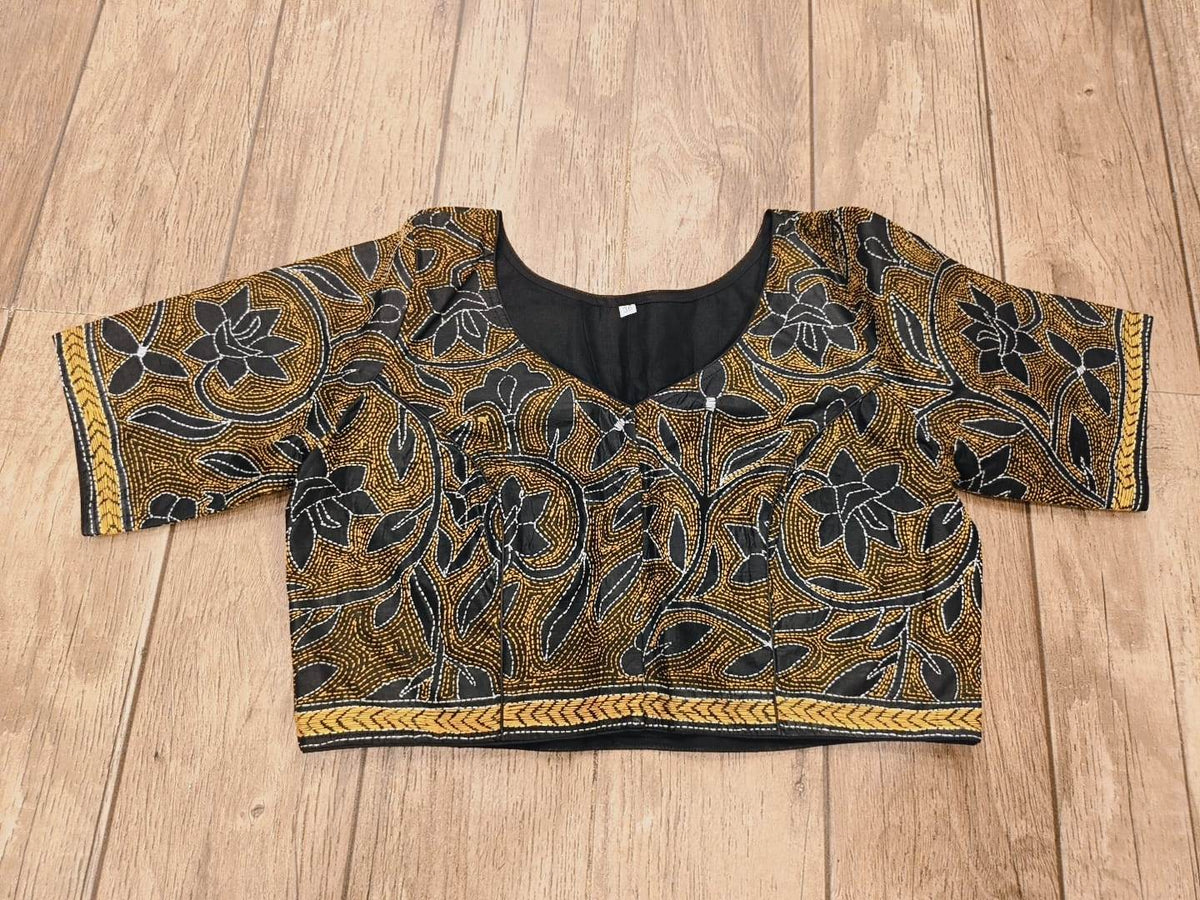 Black Pure Bangalore Silk Kantha Stitch Blouse SN26WP089