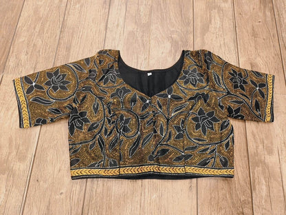 Black Pure Bangalore Silk Kantha Stitch Blouse SN26WP089