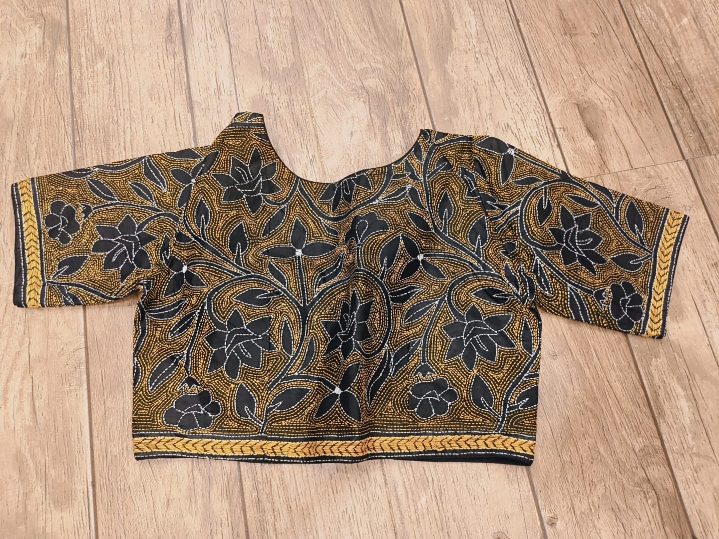 Black Pure Bangalore Silk Kantha Stitch Blouse SN26WP089