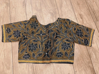 Black Pure Bangalore Silk Kantha Stitch Blouse SN26WP089