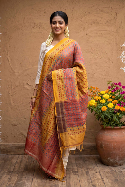 Pure Tussar Kantha Stitch Dupatta SN26KD90