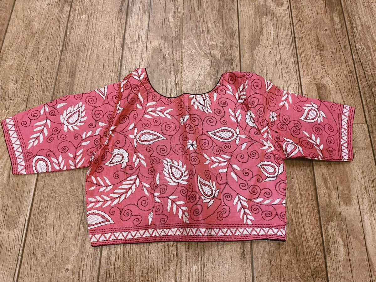 Pink Pure Bangalore Silk Kantha Stitch Blouse SN26WP091