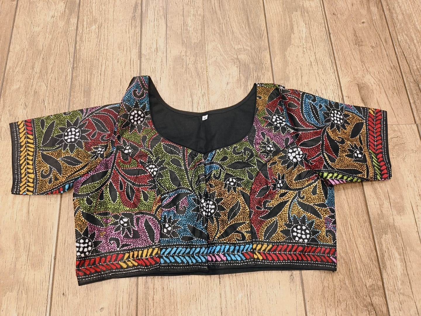 Black Pure Bangalore Silk Kantha Stitch Blouse SN26WP093
