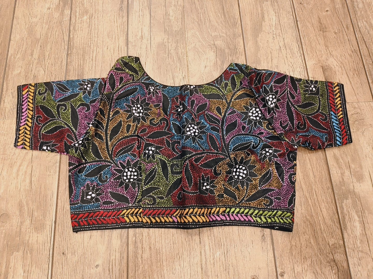 Black Pure Bangalore Silk Kantha Stitch Blouse SN26WP093