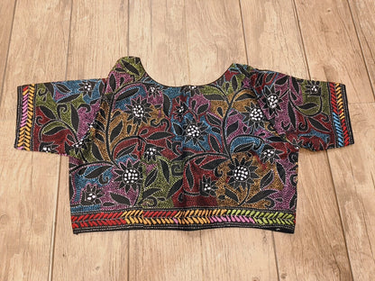 Black Pure Bangalore Silk Kantha Stitch Blouse SN26WP093